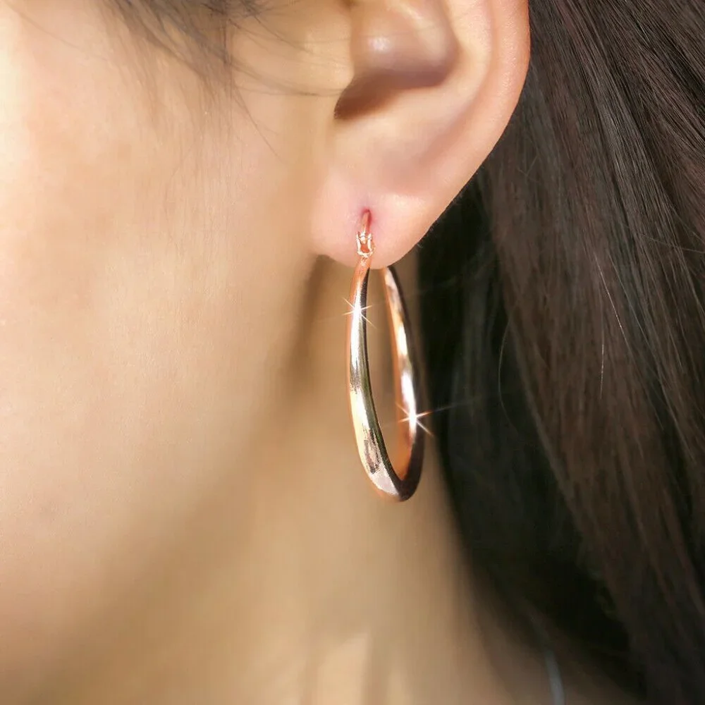 New 18k Gold Plated 925 Silver 1.5" Hoops - Picture 3 of 3